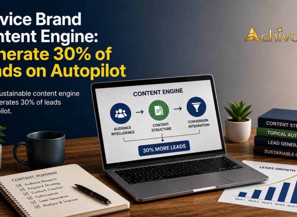 Service Brand Content Engine illustrating SEO content strategy, lead generation, and organic marketing to grow qualified leads on autopilot.