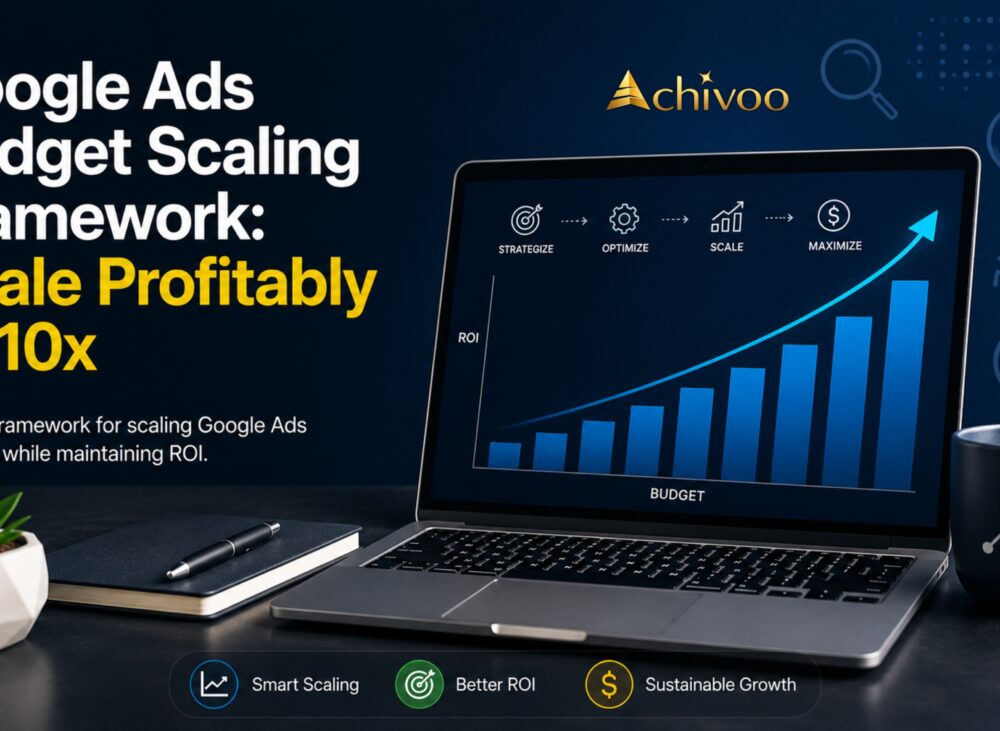 Google Ads Budget Scaling Framework dashboard showing PPC campaign optimization, ROAS tracking, budget growth, conversion metrics, and Google Ads performance analytics.