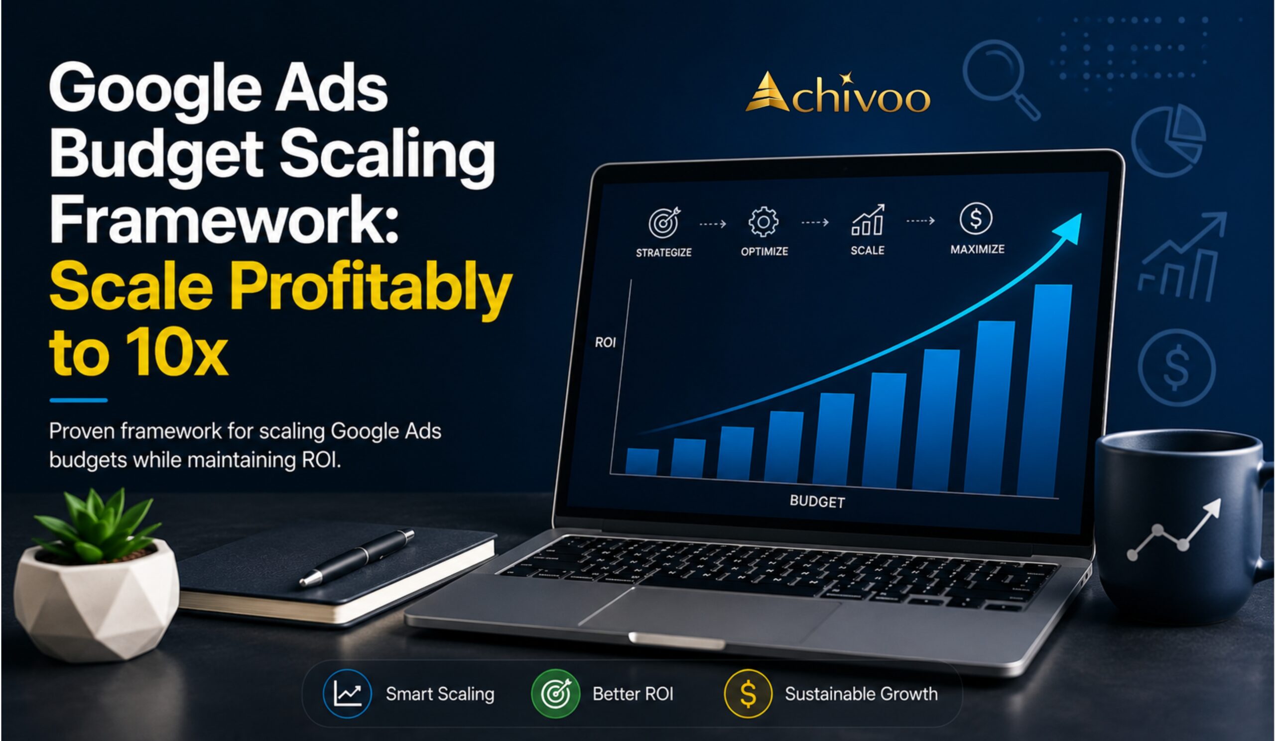 Google Ads Budget Scaling Framework dashboard showing PPC campaign optimization, ROAS tracking, budget growth, conversion metrics, and Google Ads performance analytics.