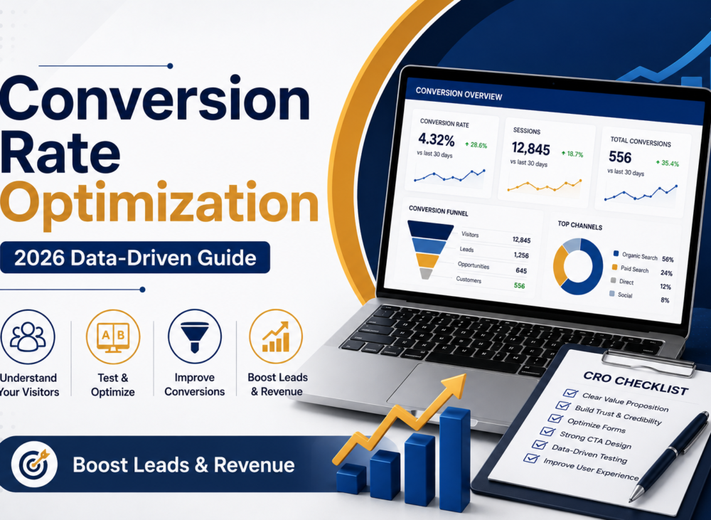 Feature image for Conversion Rate Optimization Checklist showing data-driven strategies to improve leads, sales, and website conversions.