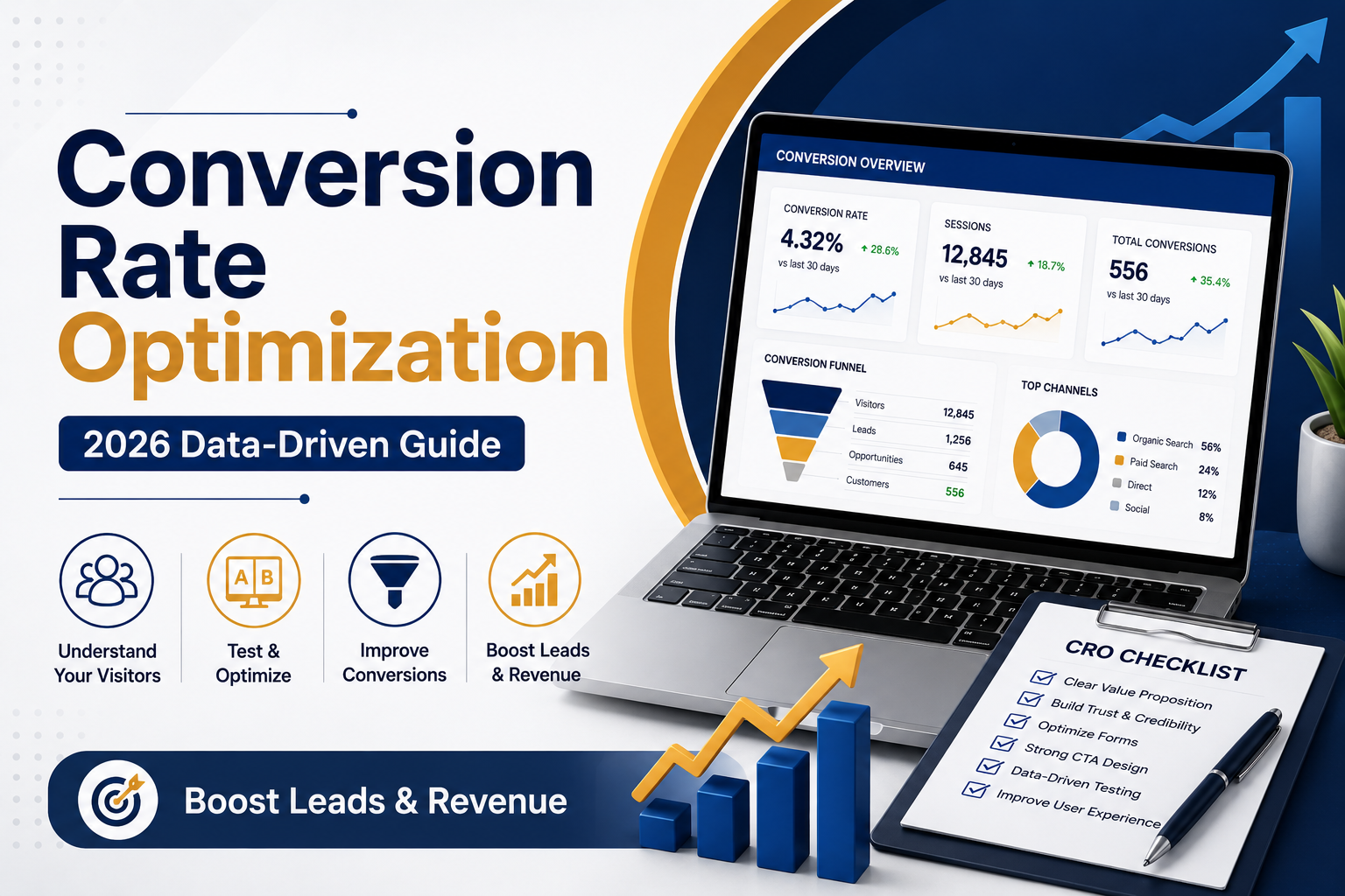 Feature image for Conversion Rate Optimization Checklist showing data-driven strategies to improve leads, sales, and website conversions.