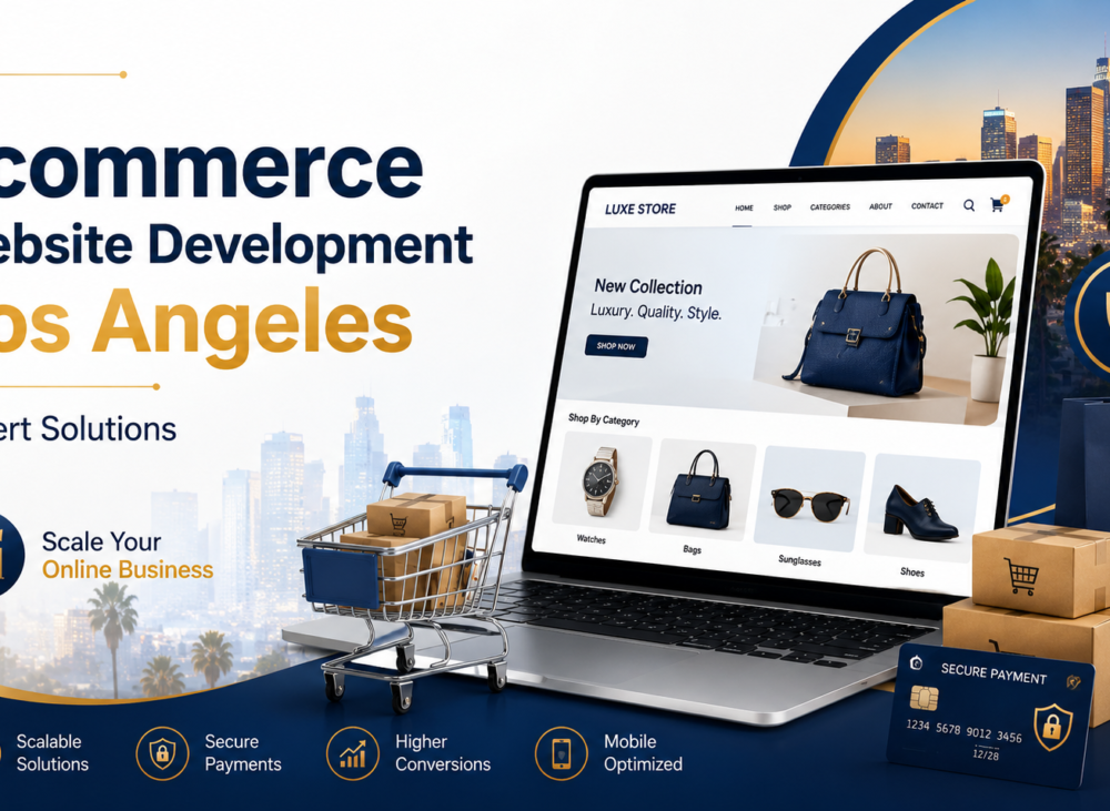 Feature image for Ecommerce Website Development Los Angeles showcasing a premium online store with secure payments and scalable ecommerce solutions.