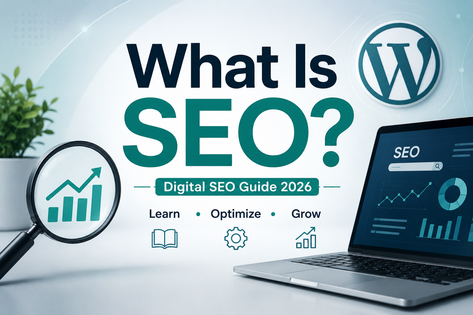 Search Engine Optimization (SEO) concept showing SEO analytics, website optimization, keyword strategy, and digital marketing growth for improving organic search rankings.