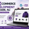 WooCommerce Development Newark NJ feature image showing a custom online store on desktop and mobile with secure, SEO-friendly ecommerce solutions.