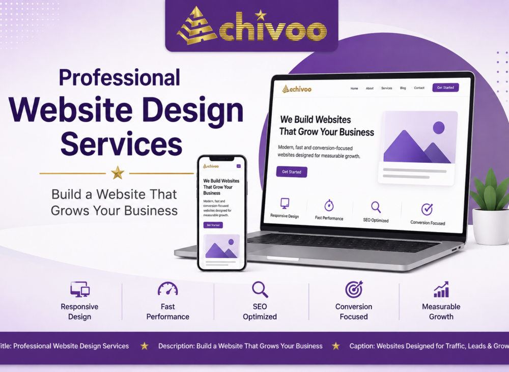 Professional website design services banner with responsive web design, SEO, conversion optimization, and business growth